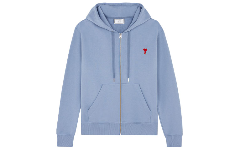 AMI PARIS SS21 Light Blue Casual Zip-Up Hoodie Jacket E21HJ006730-459