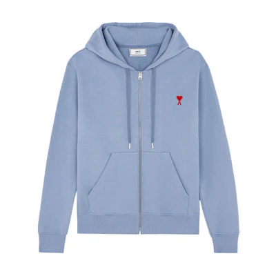 AMI PARIS SS21 Light Blue Casual Zip-Up Hoodie Jacket E21HJ006730-459