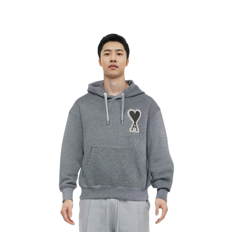 Details for Sudadera Gris AMI PARIS SS21 con Logo de Corazón Contorno. A20HJ057747-055