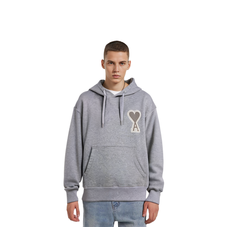 Sizing Sudadera Gris AMI PARIS SS21 con Logo de Corazón Contorno. A20HJ057747-055