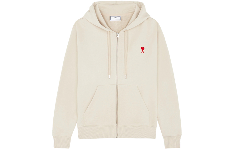 AMI PARIS SS21 Logo Zip-Up Hoodie Beige Jacket E21HJ006730-250