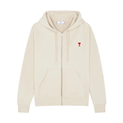 AMI PARIS SS21 Logo Zip-Up Hoodie Beige Jacket E21HJ006730-250