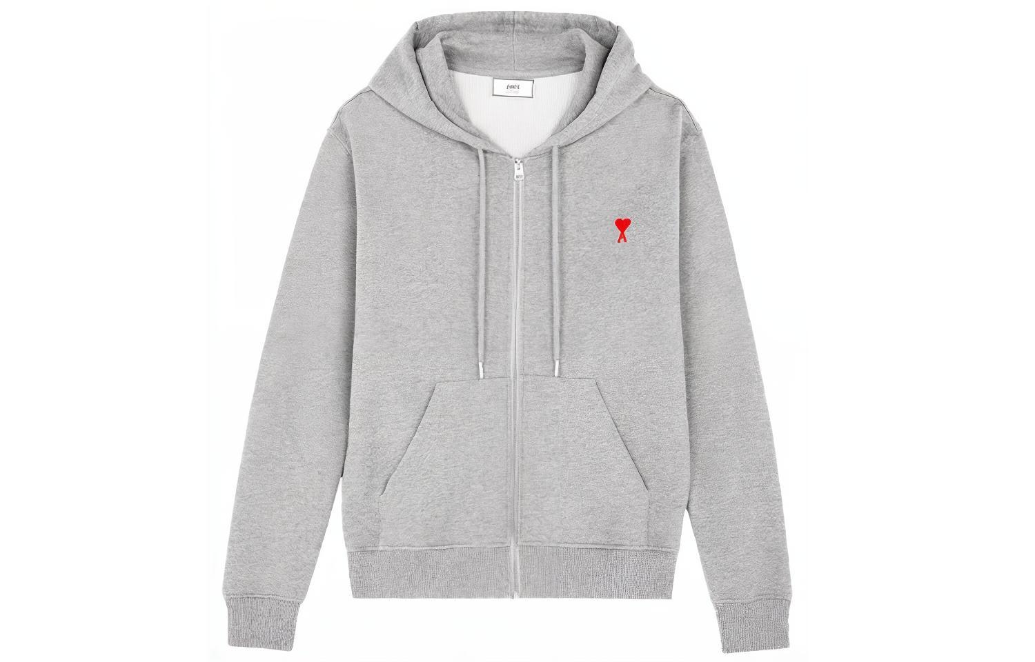 AMI PARIS SS21 Logo Zip Hoodie Jacket Gray E21HJ006730-055
