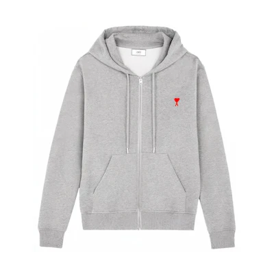 AMI PARIS SS21 Logo Zip Hoodie Jacket Gray E21HJ006730-055