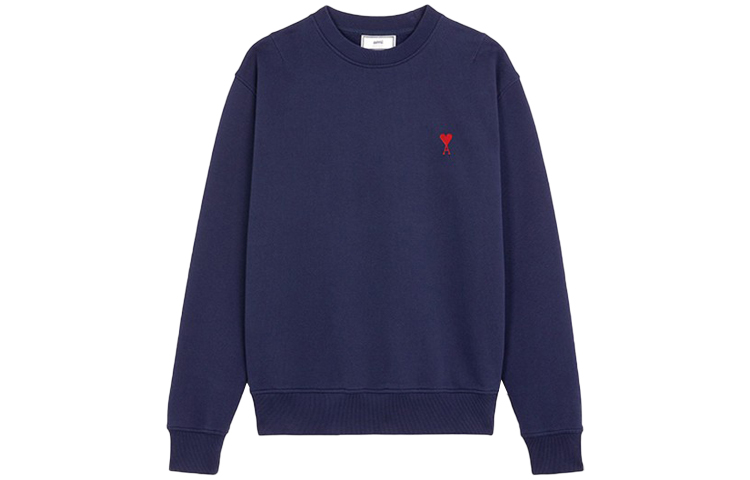 AMI PARIS SS21 Navy Blue Heart Cotton Crewneck Sweatshirt H20HJ007730-410