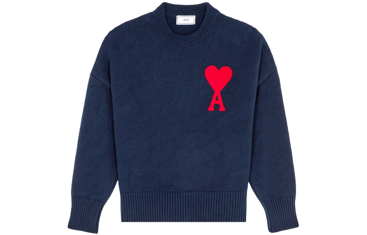 AMI Paris SS21 Navy Blue Oversized Heart Logo Knit Sweater Menswear E21HK009016-410 圖 2