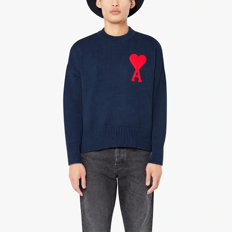 AMI Paris SS21 Navy Blue Oversized Heart Logo Knit Sweater Menswear E21HK009016-410 圖 4