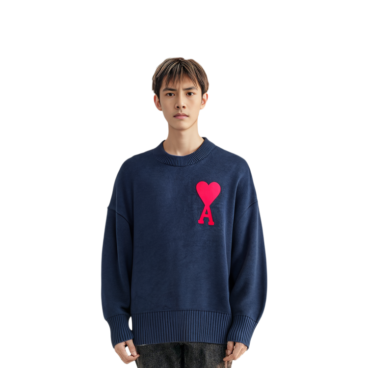 AMI Paris SS21 Navy Blue Oversized Heart Logo Knit Sweater Menswear E21HK009016-410 圖 7