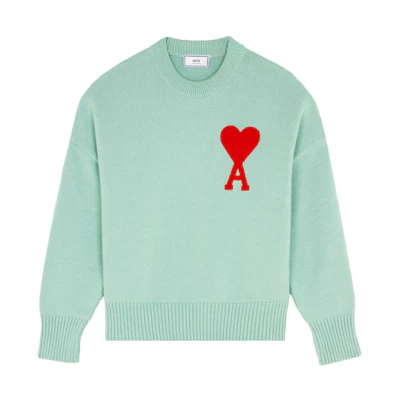 AMI PARIS SS21 Oversized Heart Logo Crewneck Sweater Unisex - Mint Green E21HK009016-303