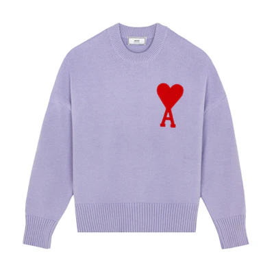 AMI Paris SS21 Purple Heart Logo Knit Sweater Unisex Relaxed Fit. E21HK009016-504
