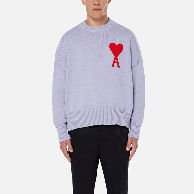 AMI Paris SS21 Purple Heart Logo Knit Sweater Unisex Relaxed Fit. E21HK009016-504 圖 3