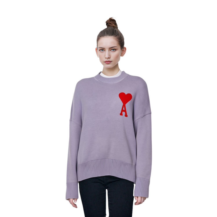 AMI Paris SS21 Purple Heart Logo Knit Sweater Unisex Relaxed Fit. E21HK009016-504 圖 6