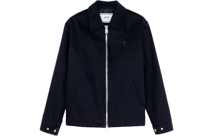 AMI PARIS SS21 Zip-Up Jacket with Collar Navy Blue E21HOW037280410