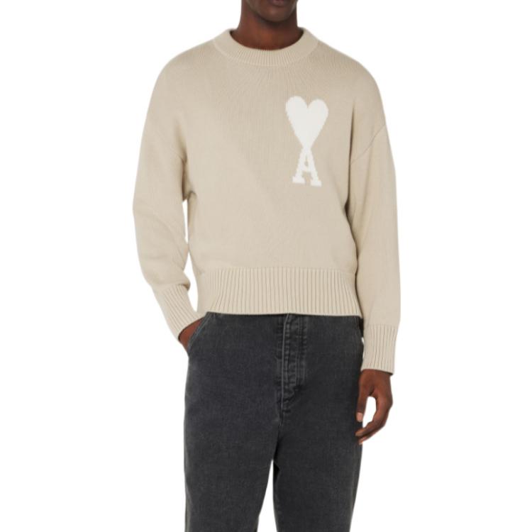 AMI PARIS SS22  Beige Heart Logo Crewneck Knit Sweater. UKS003-016252 圖 3