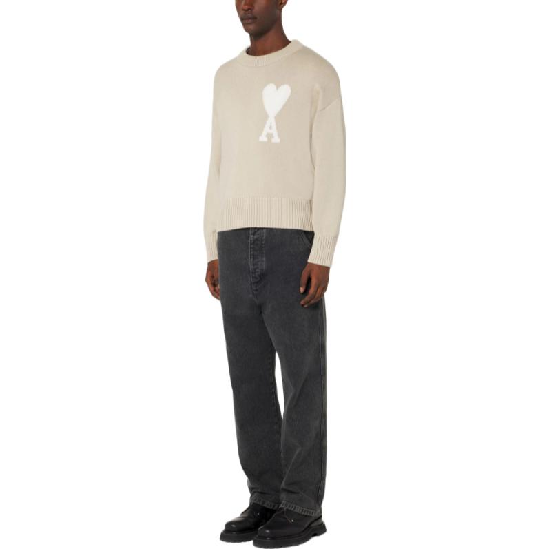 AMI PARIS SS22  Beige Heart Logo Crewneck Knit Sweater. UKS003-016252 圖 5