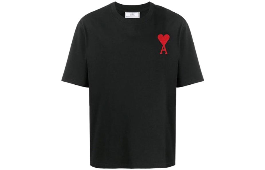 Order Camiseta Negra AMI Paris SS22 de Manga Corta con Cuello Redondo y Corazón Bordado. SPEUTS022726-001