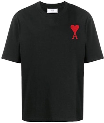 Camiseta Negra AMI Paris SS22 de Manga Corta con Cuello Redondo y Corazón Bordado. SPEUTS022726-001 Order Camiseta Negra AMI Paris SS22 de Manga Corta con Cuello Redondo y Corazón Bordado. SPEUTS022726-001