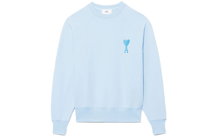 AMI PARIS SS22  Blue Crewneck Sweatshirt with Heart Logo Embroidery. USW002747-450