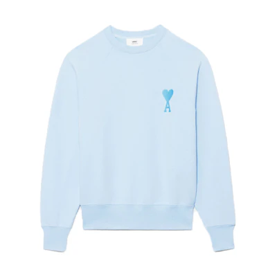AMI PARIS SS22 Blue Crewneck Sweatshirt with Heart Logo Embroidery. USW002747-450