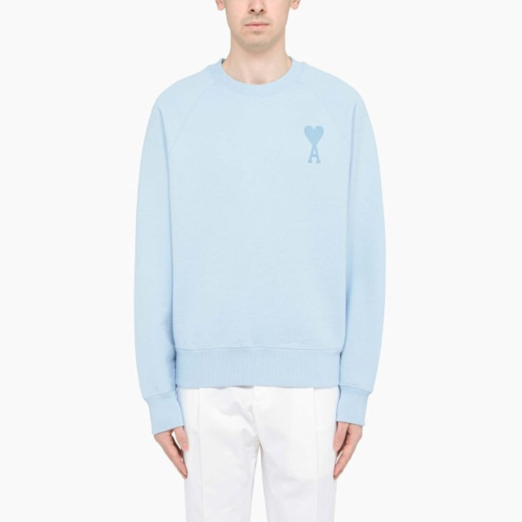 Details for AMI PARIS SS22 藍色愛心刺繡Logo圓領衛衣. USW002747-450