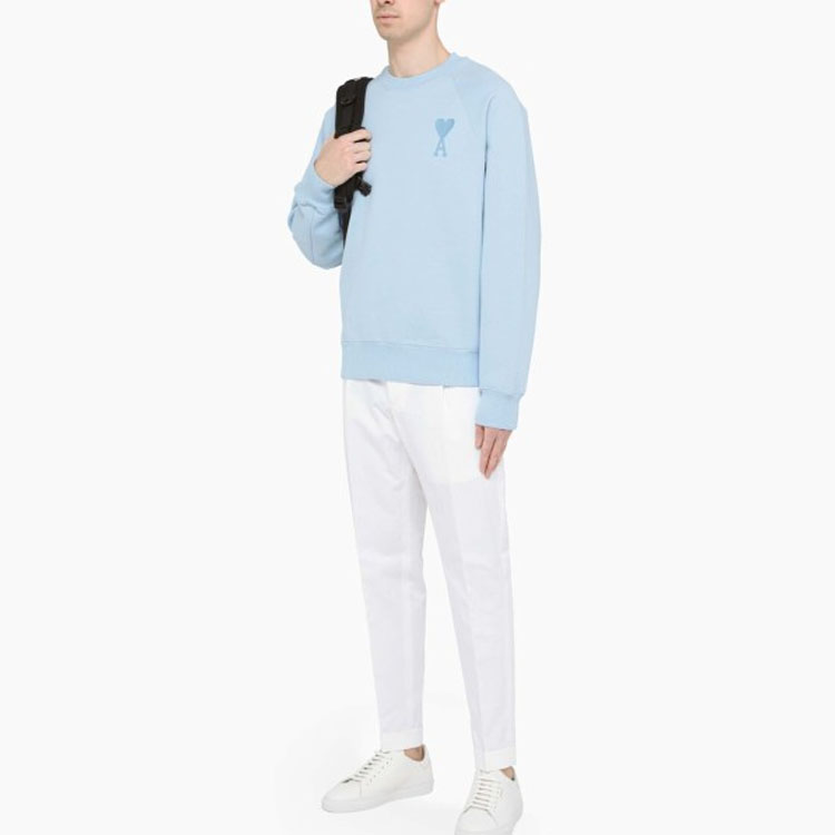 Sizing AMI PARIS SS22 藍色愛心刺繡Logo圓領衛衣. USW002747-450