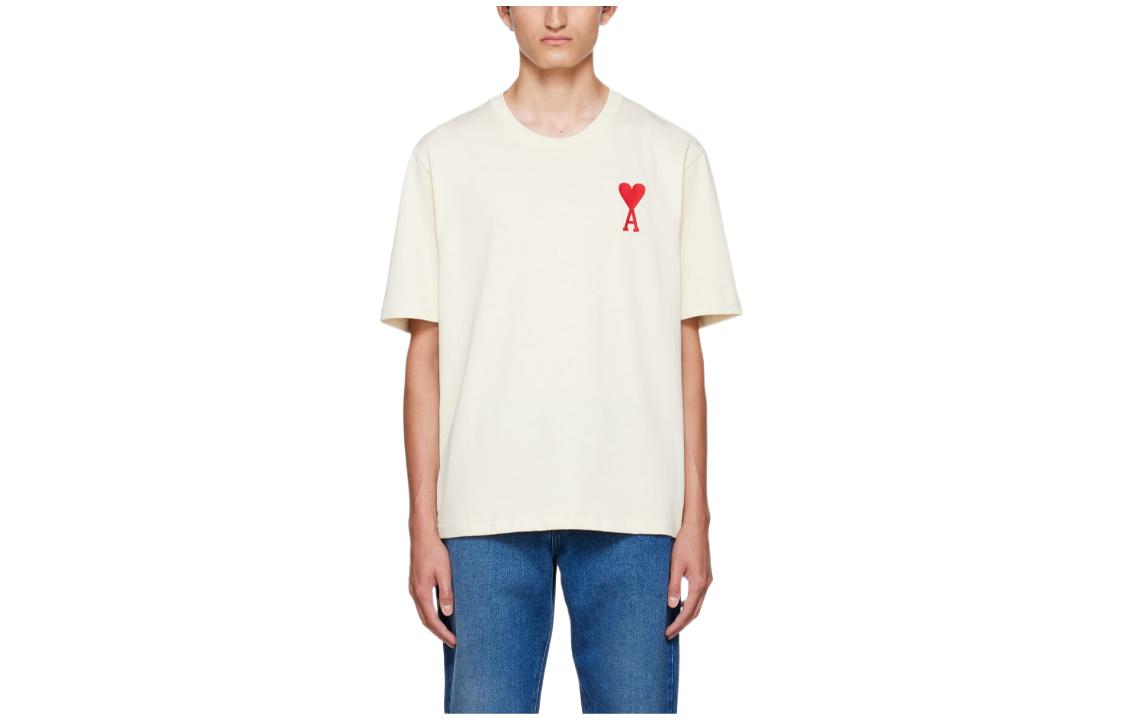 AMI Paris SS22  Heart Embroidered Crewneck T-Shirt White SPEUTS022726-150