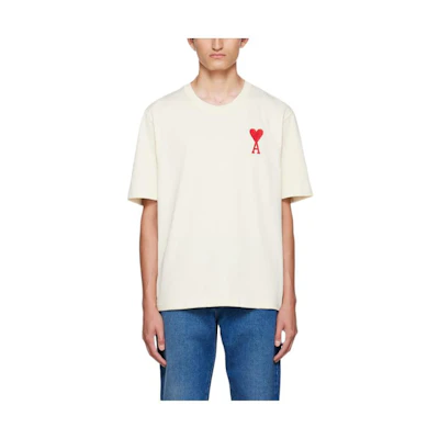 AMI Paris SS22 Heart Embroidered Crewneck T-Shirt White SPEUTS022726-150