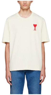 AMI Paris SS22 Baju T-Shirt Leher Bulat Putih Sulam Hati SPEUTS022726-150 Order AMI Paris SS22 Baju T-Shirt Leher Bulat Putih Sulam Hati SPEUTS022726-150