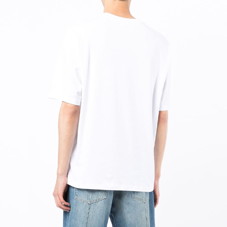 Shop AMI PARIS SS22 Baju T-Shirt Putih Crewneck dengan Sulaman Logo Hati. UTS002726-100