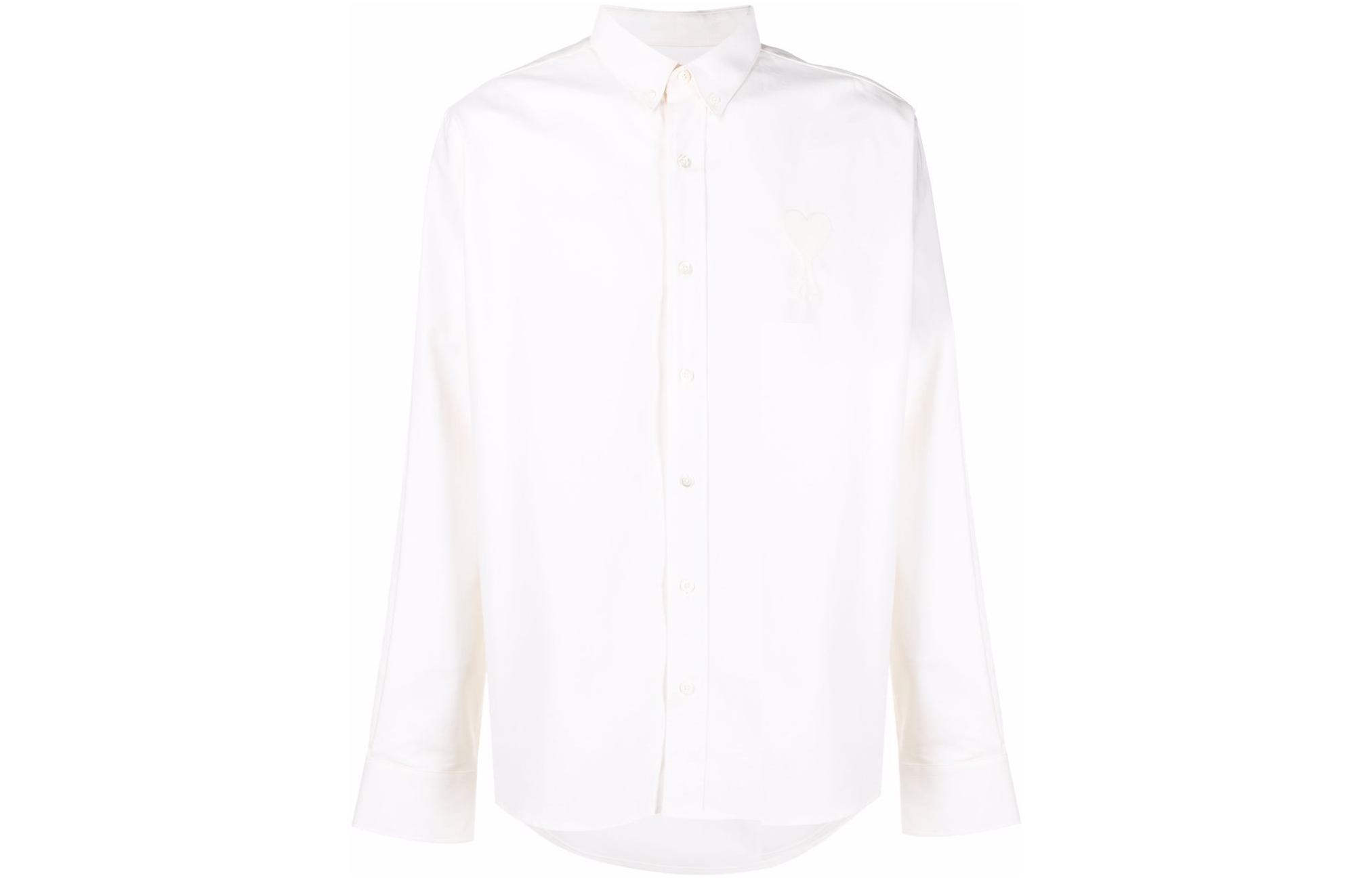 Order AMI PARIS SS22 白色愛心刺繡長袖襯衫 HSH124-480100