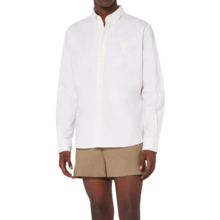 Purchase AMI PARIS SS22 白色愛心刺繡長袖襯衫 HSH124-480100