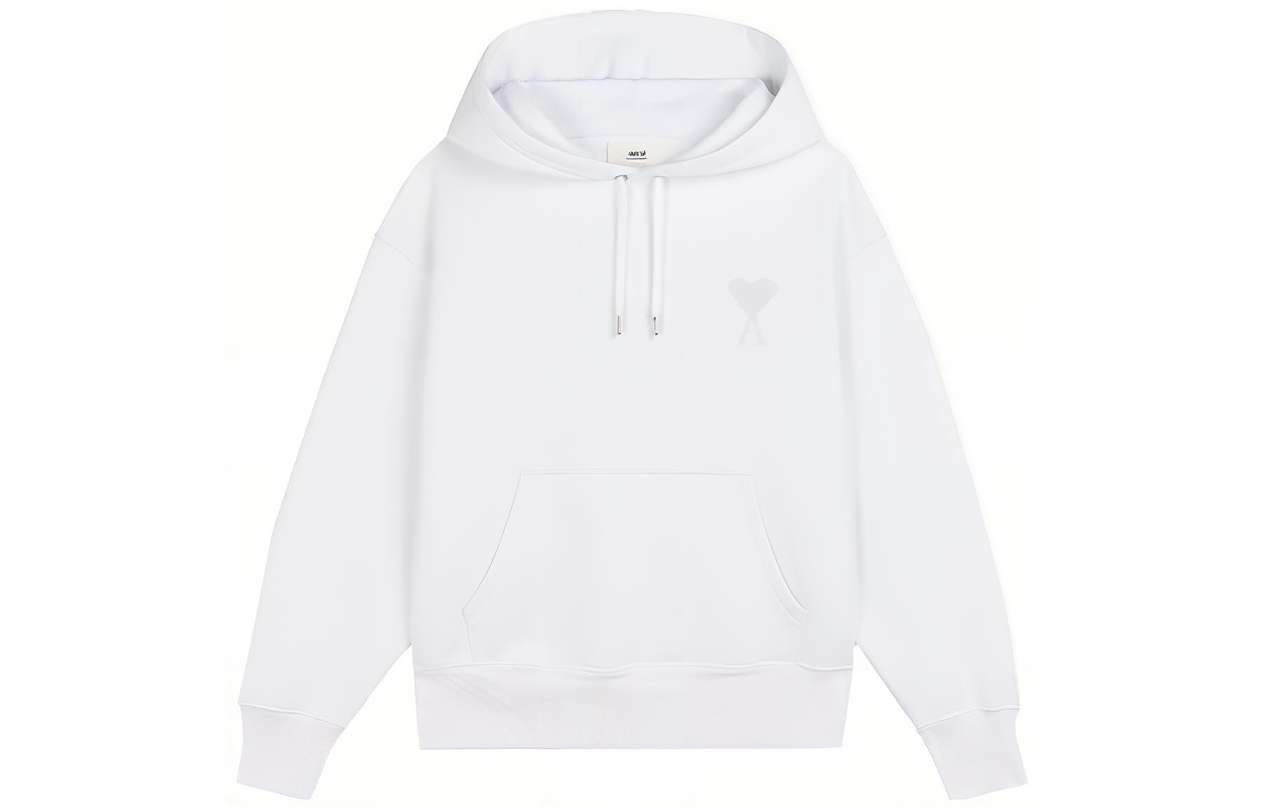 AMI PARIS SS22 Ami de Coeur White Hoodie with Heart Embroidery for Men A21HJ058-747-3