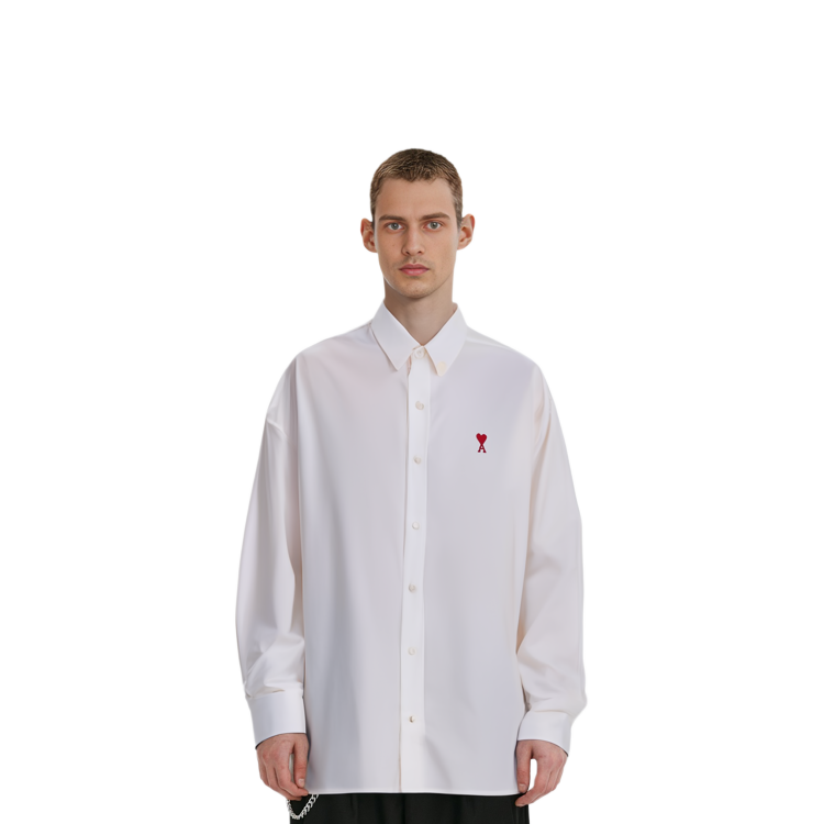 AMI Paris SS22 Ami De Coeur White Relaxed Fit Long Sleeve Shirt with Heart Logo. BFHSH113480-100 圖 6