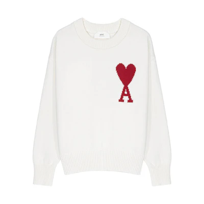 AMI Paris SS22 Big Heart Logo White Crewneck Sweater Unisex UKS003016-102