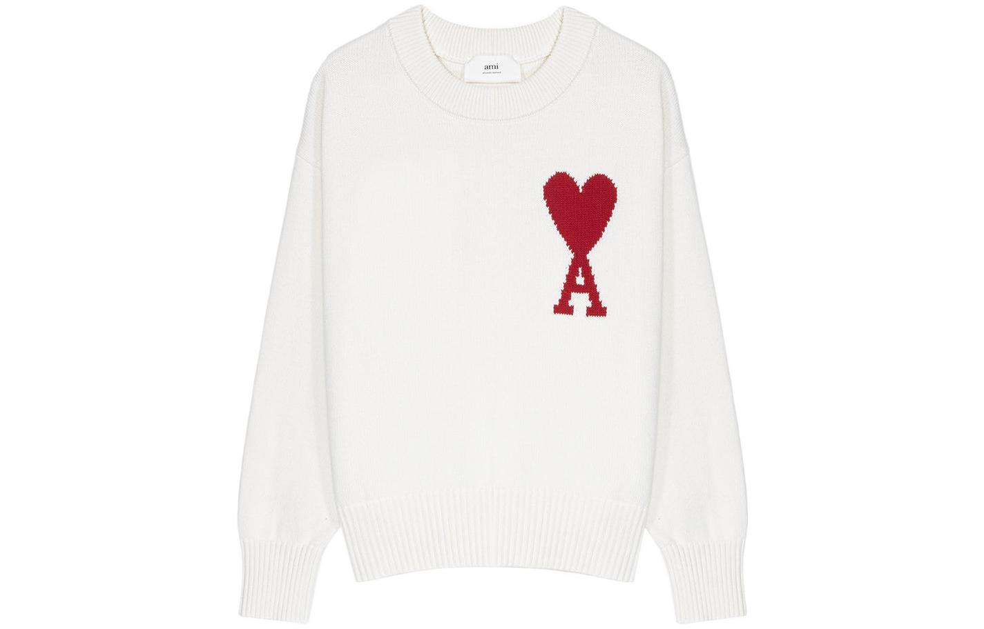 AMI Paris SS22 Big Heart Logo White Crewneck Sweater Unisex UKS003016-102 圖 2