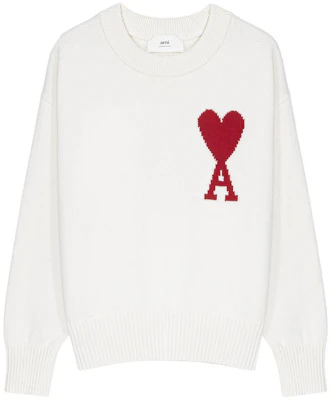 AMI Paris SS22 Big Heart Logo White Crewneck Sweater Unisex UKS003016-102 Order AMI Paris SS22 Big Heart Logo White Crewneck Sweater Unisex UKS003016-102