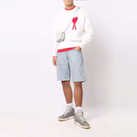 Shop AMI Paris SS22 Big Heart Logo White Crewneck Sweater Unisex UKS003016-102
