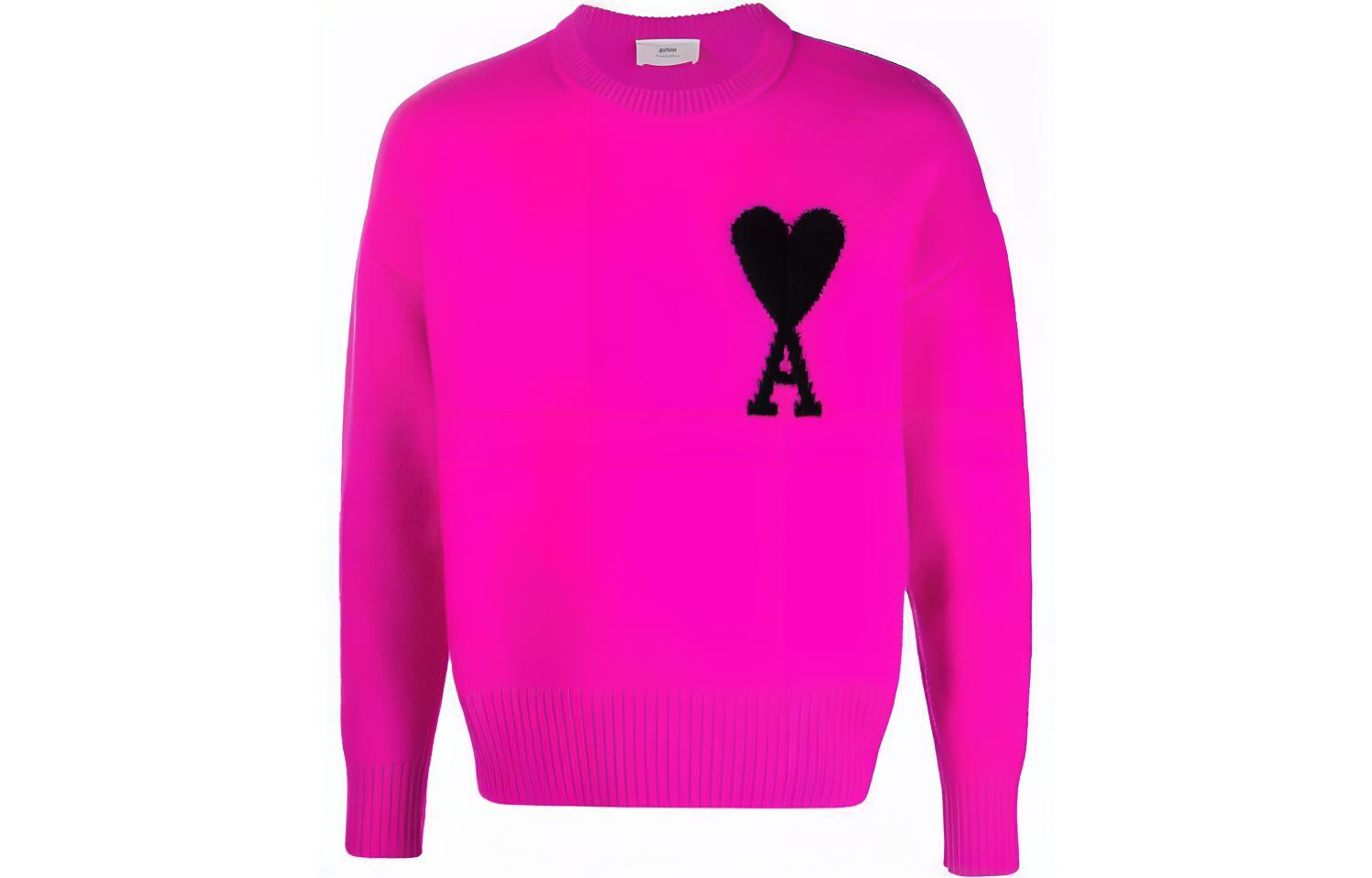 AMI Paris SS22 Big Heart Logo Wool Crewneck Sweater Unisex Dragon Fruit Color. UKS002018-629 圖 2