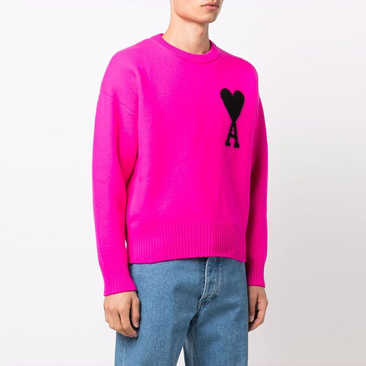AMI Paris SS22 Big Heart Logo Wool Crewneck Sweater Unisex Dragon Fruit Color. UKS002018-629 圖 6