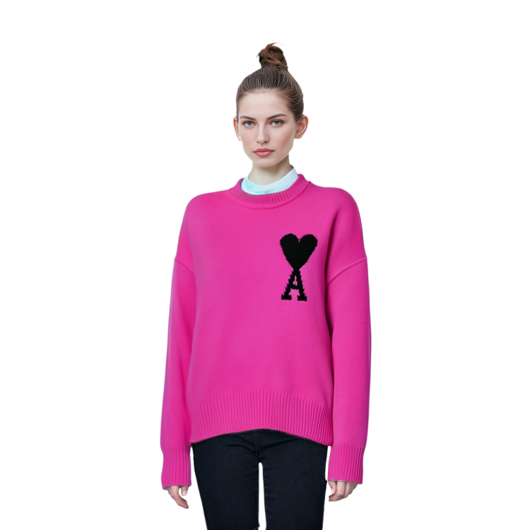 AMI Paris SS22 Big Heart Logo Wool Crewneck Sweater Unisex Dragon Fruit Color. UKS002018-629 圖 7