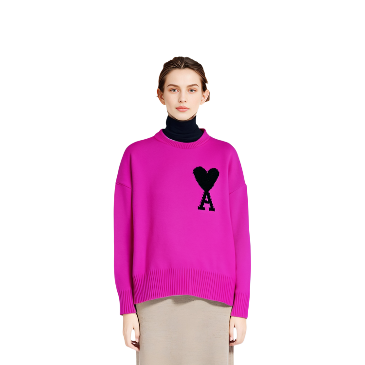 AMI Paris SS22 Big Heart Logo Wool Crewneck Sweater Unisex Dragon Fruit Color. UKS002018-629 圖 8