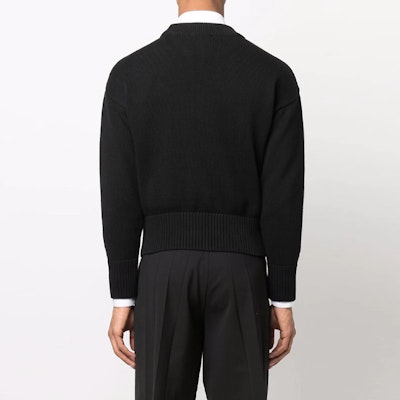 AMI Paris SS22 黑色紅心Logo圓領毛衣 男女款式適穿 UKS003016-009 Details for AMI Paris SS22 黑色紅心Logo圓領毛衣 男女款式適穿 UKS003016-009