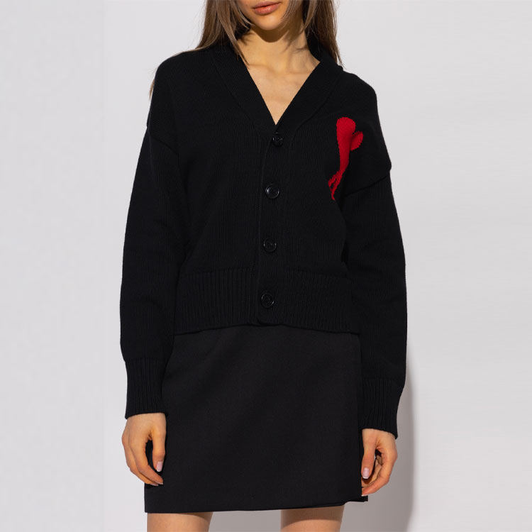 AMI Paris SS22 Black Heart Logo Embroidered Knit Sweater Unisex UKC003-016-009 圖 3