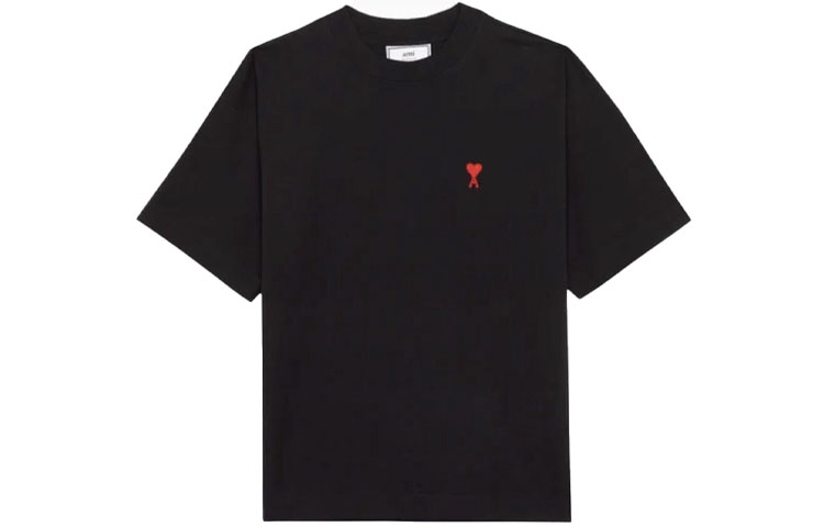 AMI PARIS SS22 Black Heart Logo Embroidered Unisex T-Shirt BFUTS001724-001