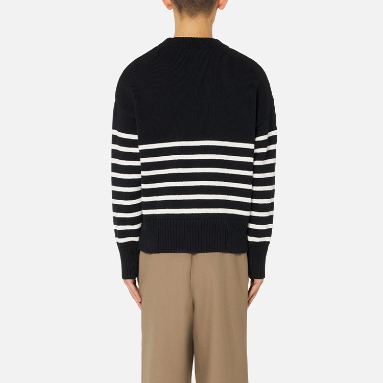 AMI Paris SS22 Black Heart Logo Knitted Striped Pullover Sweater for Men. UKS004-016958 圖 5