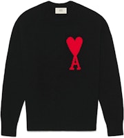 AMI Paris SS22 Black Oversized Wool Sweater with Red Heart Logo - Unisex Style UKS002018-009 AMI Paris SS22 Black Oversized Wool Sweater with Red Heart Logo - Unisex Style UKS002018-009
