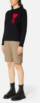 AMI Paris SS22 黑色大心紅標羊毛寬鬆毛衣 - 男女同款 UKS002018-009 Lookbook AMI Paris SS22 黑色大心紅標羊毛寬鬆毛衣 - 男女同款 UKS002018-009