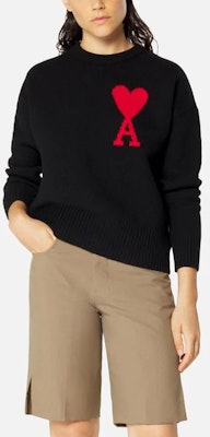 AMI Paris SS22 黑色大心紅標羊毛寬鬆毛衣 - 男女同款 UKS002018-009 Shop AMI Paris SS22 黑色大心紅標羊毛寬鬆毛衣 - 男女同款 UKS002018-009