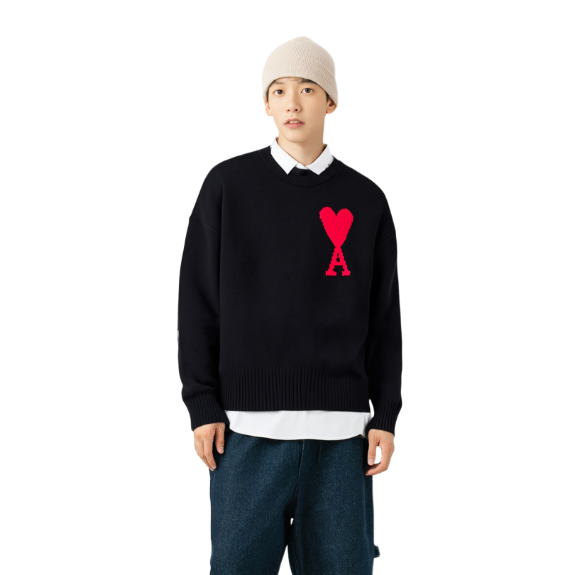 Details for AMI Paris SS22 黑色大心紅標羊毛寬鬆毛衣 - 男女同款 UKS002018-009