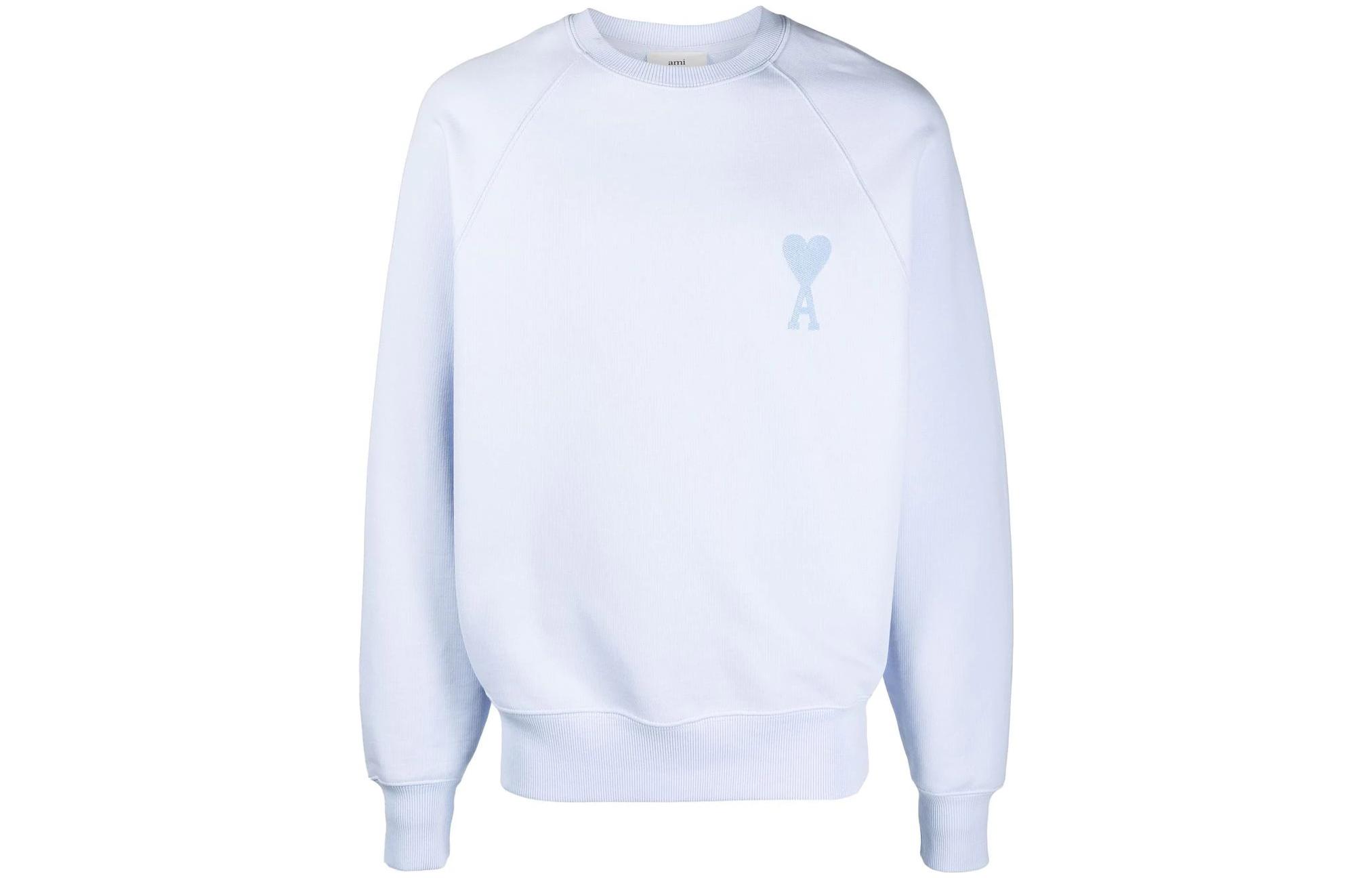 AMI PARIS SS22 Blue Sweatshirt with Heart Logo Embroidery Unisex Casual Wear USW002747-500